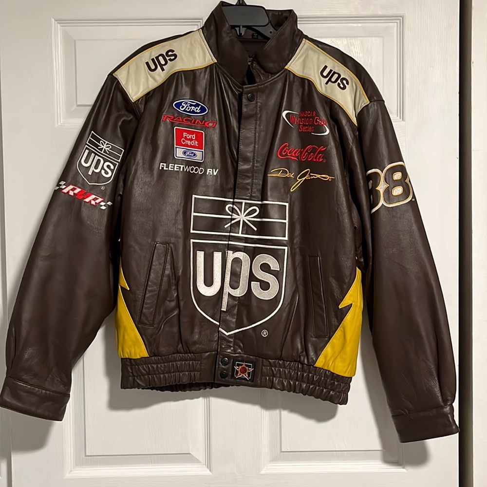JH DESIGN leather racing jacket #88 size L nascar UPS Dale Jarrett